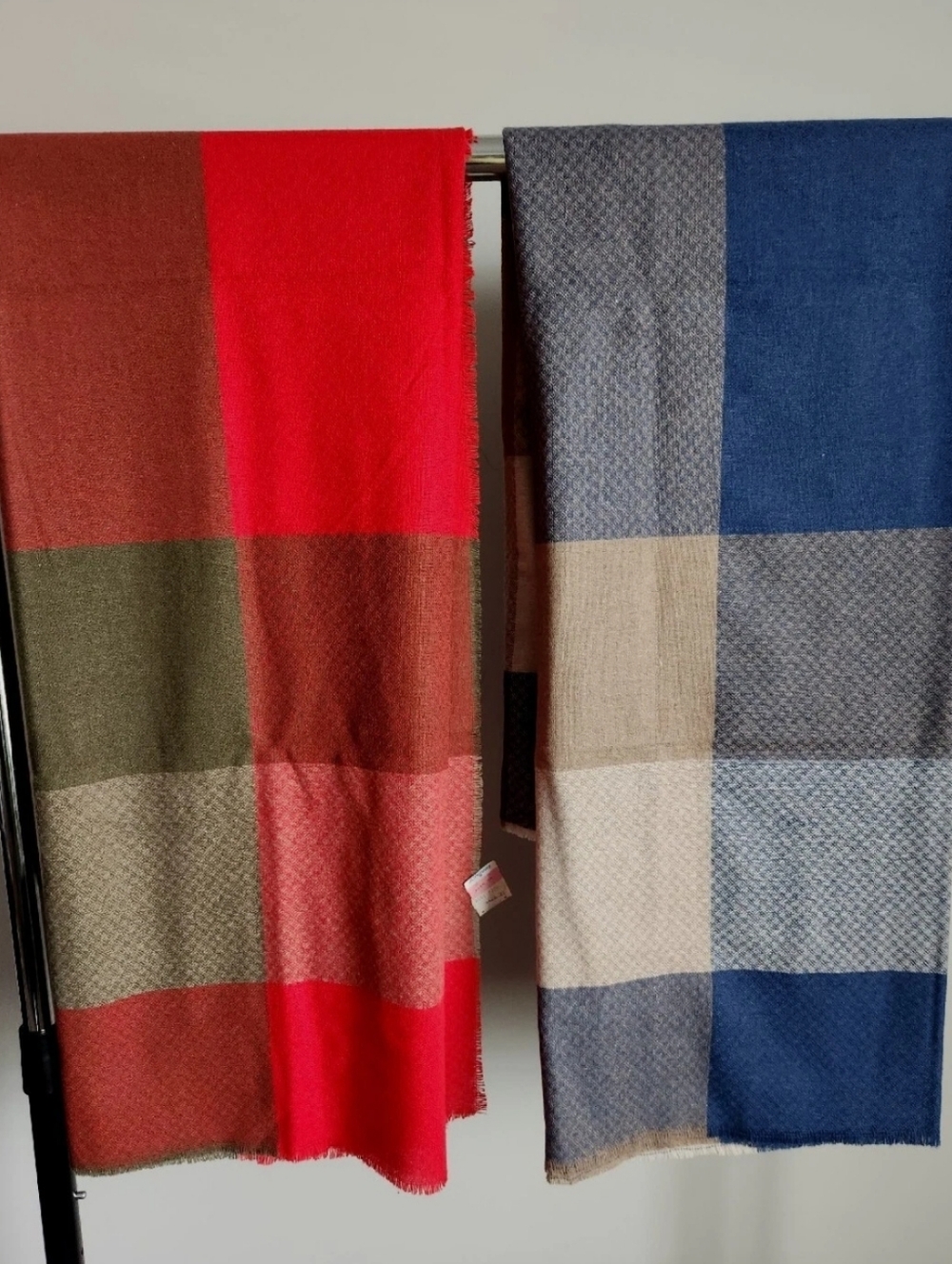 Vtg 80's JCPenney Salute Italy Wool Blend Lot Of 2 Plaid Wrap Blanket Scarf